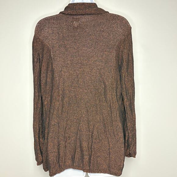 Chico's Silk Blend Fall Copper Open Front Long Sleeve Knit Cardigan Womes Sz L - Picture 2 of 6